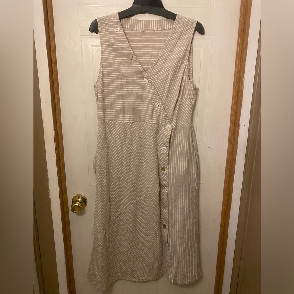 Soft Surroundings Beige Chasia Button Front Sleeveless Midi Dress - Picture 2 of 7